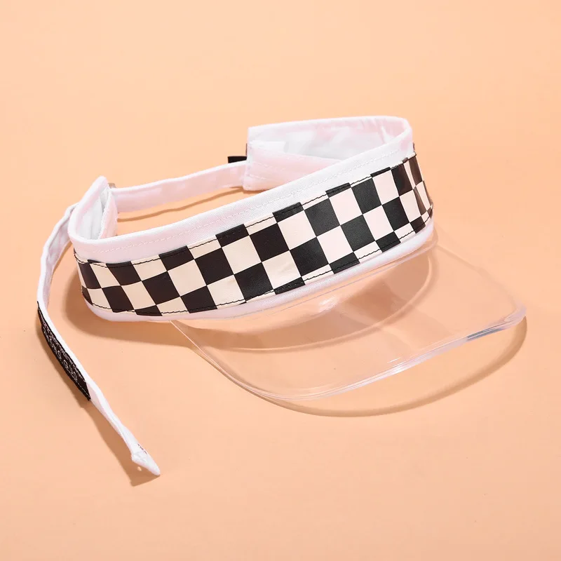 Летняя женская мода прозрачный пластиковый ПВХ плед полосы пояса Козырьки Шляпы