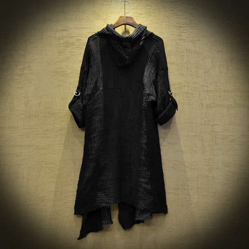 

Men Cardigan Spring Summer Jacket Translucent Linen Cloak Thin Trench Men Gothic Long Coat Stranger Things Mysterious Dustcoat