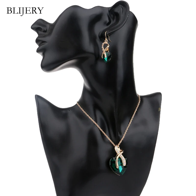 Женский комплект свадебных ювелирных изделий BLIJERY золотистого цвета с подвеской