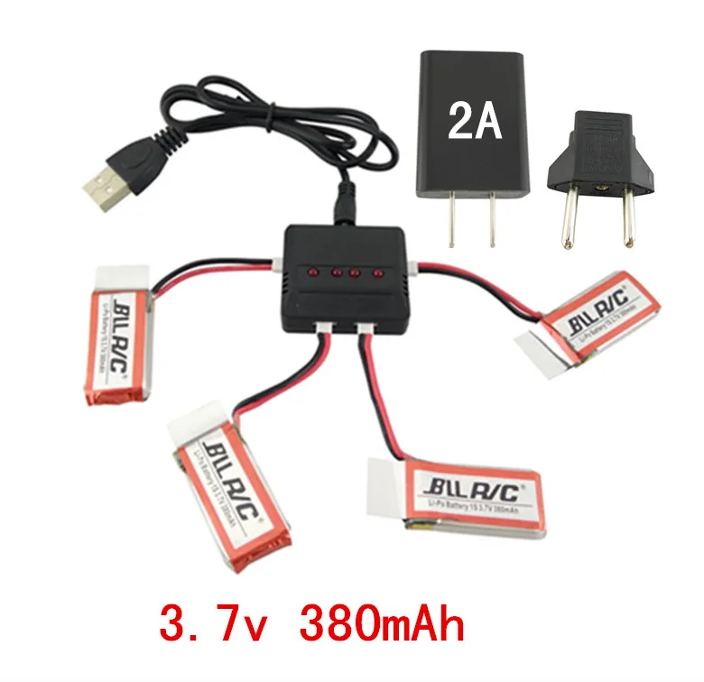 

BLLRC helicopter lithium battery 4PCS 3.7V 380mah and 4 in 1 charger hubsan X4 H107 H107C H107D X11C FY310B aircraft spare parts