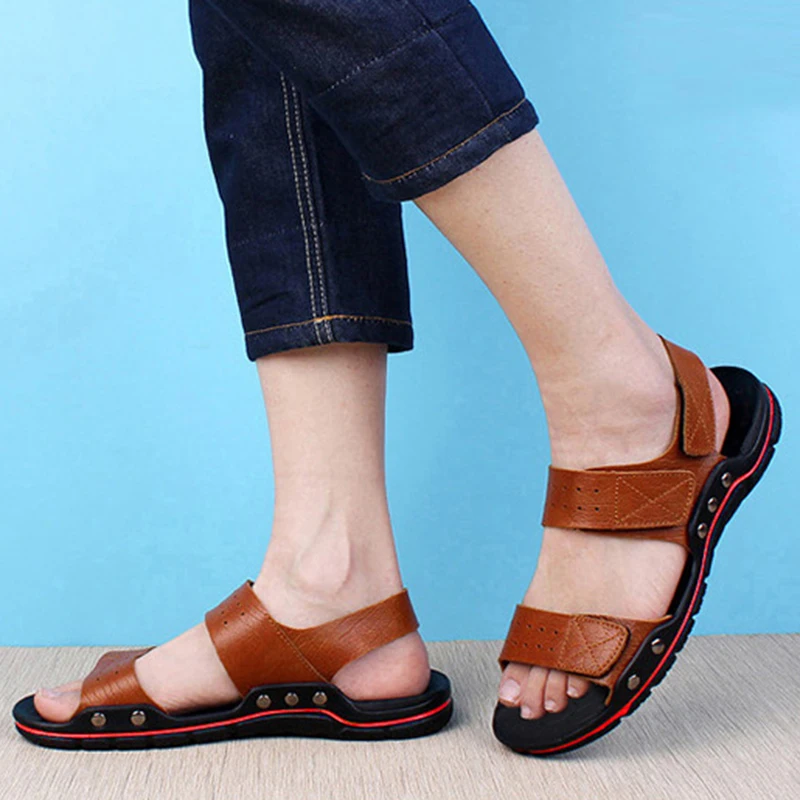 Сандалии мужские кожаные в римском стиле удобная повседневная обувь пляжные