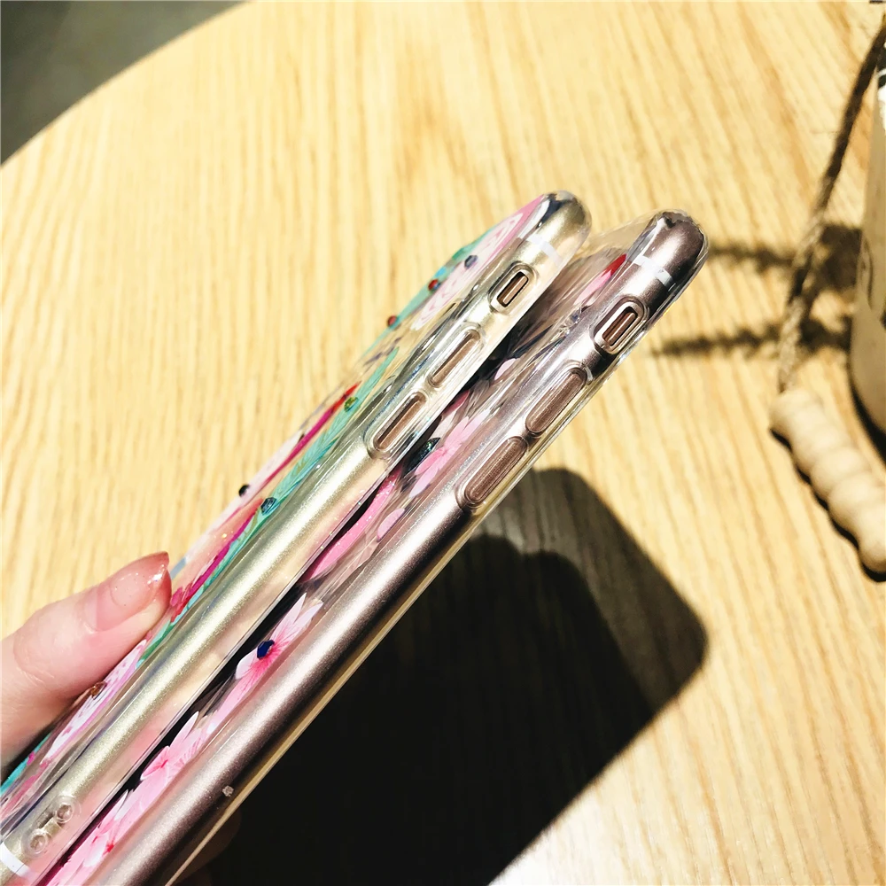 Cases For Iphone 7 Cute Cartoon Flamingos 3D Pattern Phone Case 6 6s 8 Plus X Transparent Diamond Soft TPU Coque Capa |