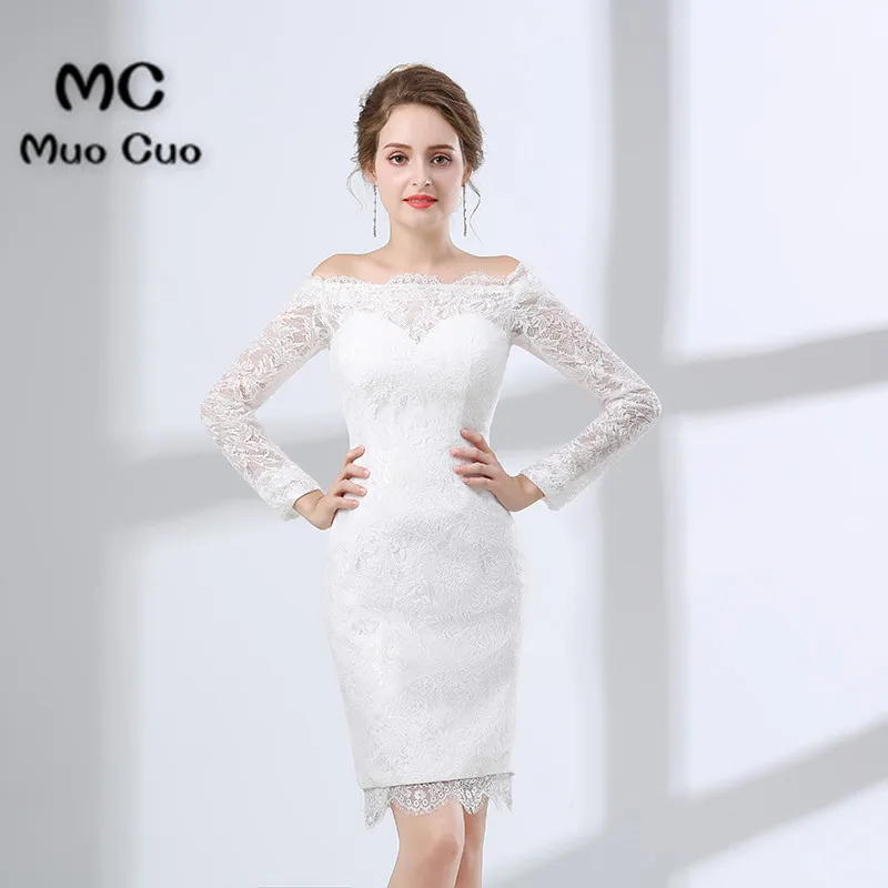 Сексуальные с открытыми плечами, вечернее платье с коротким кружевом vestidos de fiesta Формальное с открытым плечом платье с длинным рукавом