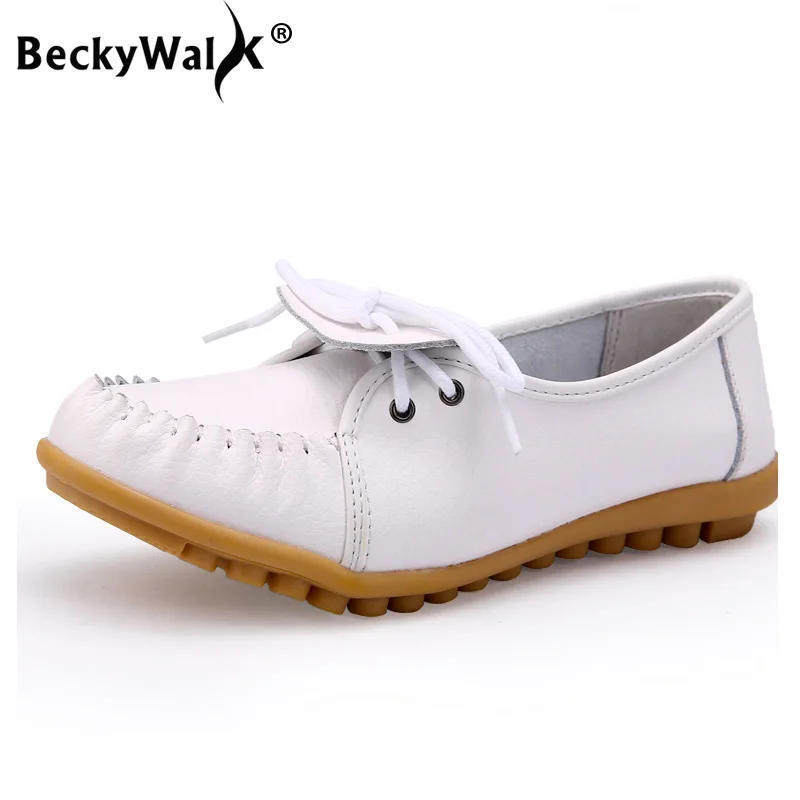 Туфли BeckyWalk женские кожаные повседневная обувь на плоской подошве шнуровке
