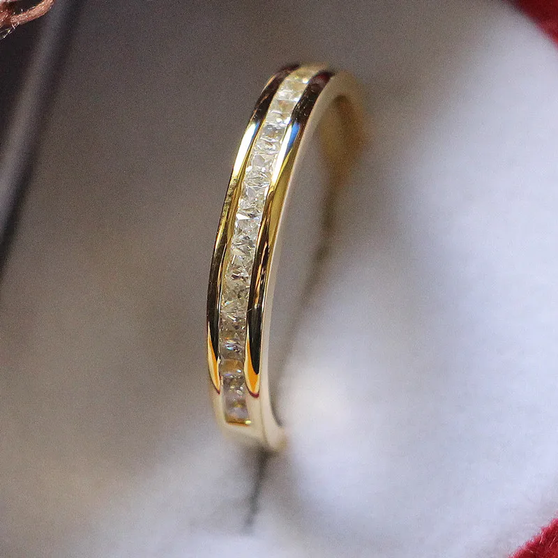 

Solid 925 Sterling Silver Ring Yellow Gold Color Diamond Band Splendid 0.23Ct Princess Cut Micro-paved Ring