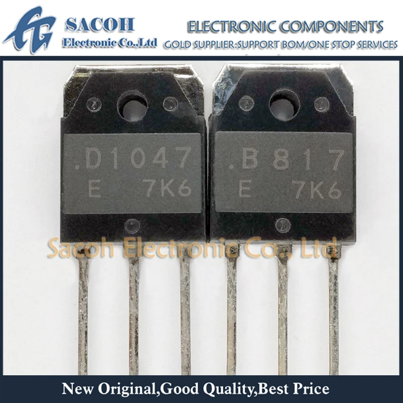 

New Original 5Pairs(10PCS)/Lot 2SB817 B817 + 2SD1047 D1047 OR 2SB816 + 2SD1046 TO-3P 12A 140V NPN PNP Silicon Power Transistors