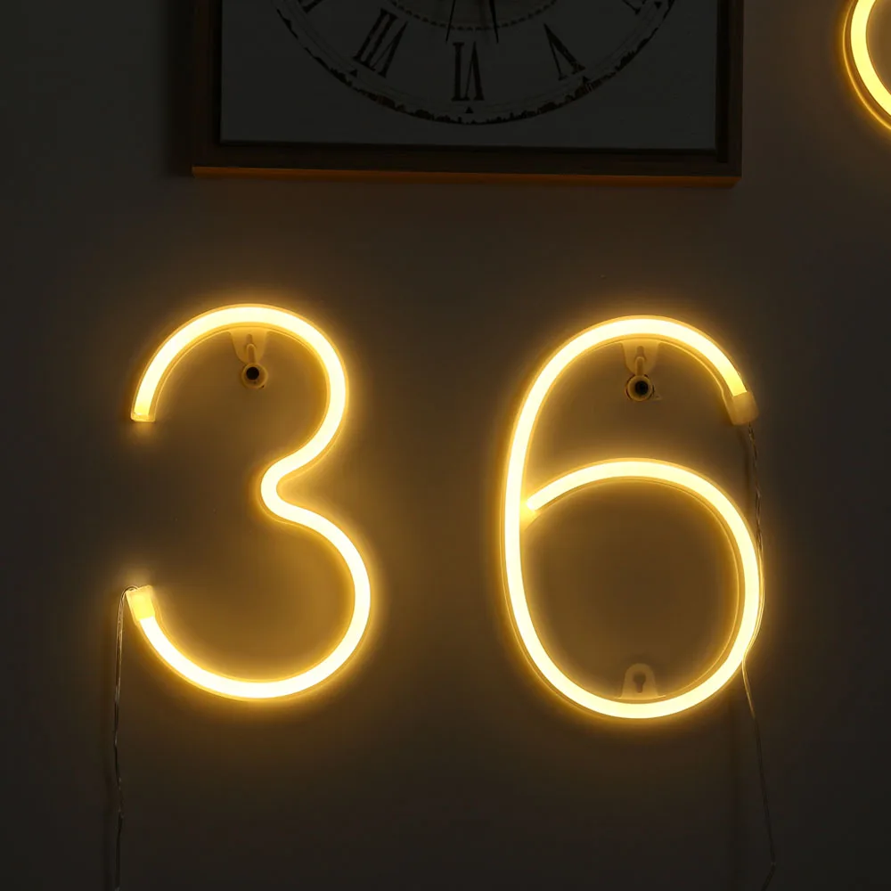 Светодиодный неоновый светильник с номером питанием от батареек АА для дома