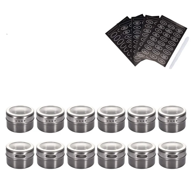 12 Pcs TPUSNOK с магнитным дном для специй баночки из нержавеющей стали с магнитным дном для специй Tins кухонная емкость для приправ контейнеры для хранения с метка для этикетки TPA79 - Цвет: 12 Pcs