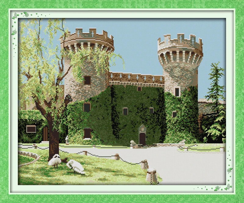 

Rural old castle cross stitch kit 18ct 14ct 11ct count printed canvas stitching embroidery DIY handmade needlework
