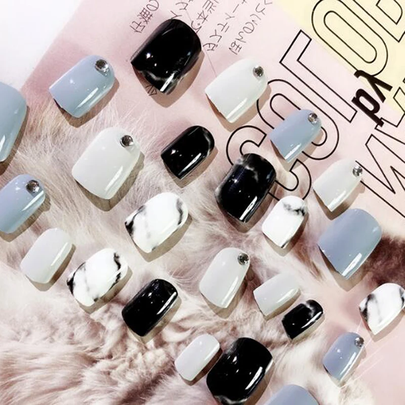 24 шт./компл. накладные ногти Короткие с клеем Diy маникюрные инструменты полное