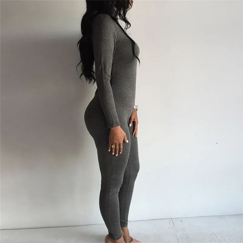 

Women High Neck Winter Jumpsuit Solid Color Casual Long Sleeve Bodycon Jumpsuit Clothes For Ladies