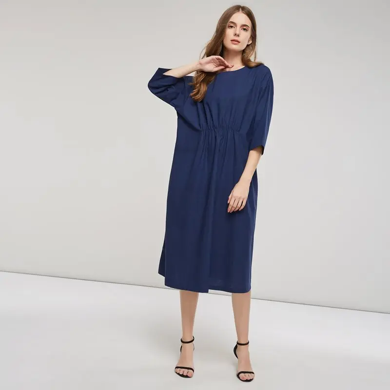 Повседневное платье для женщин Весна 2019 свободные плюс размеры карман сплошной