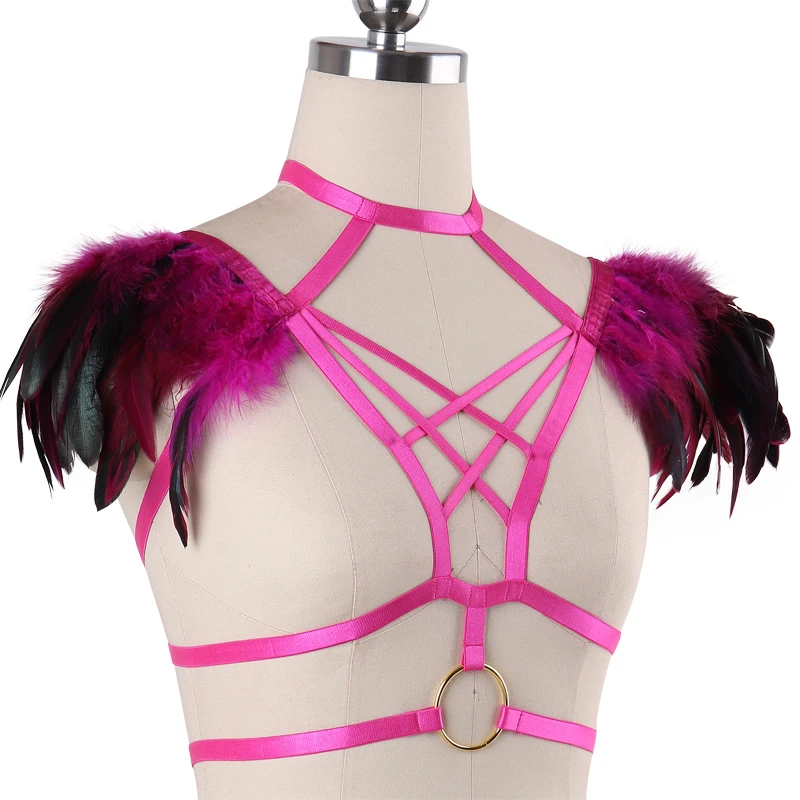 Rave носить шеи Связывание клетка Бюстгальтер Bralette Регулируемый тело жгут Фетиш Готический фестиваль Бурлеск корсет