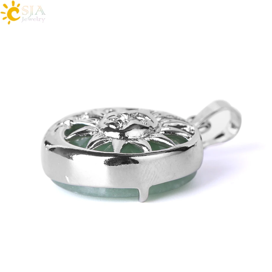 Подвеска на ожерелье CSJA Moon Sun God Серебряная коробка с натуральным камнем круглые