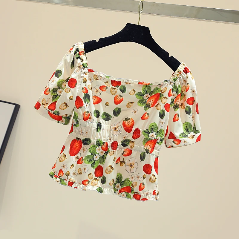 Женская шифоновая блузка с короткими рукавами MUMUZI приталенная завязками на