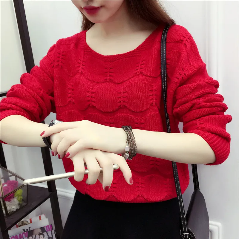 Sweater Women Autumn 2018 New Loose Bat Sleeve Pullover Knitted Female Round Neck Short Large Size Ladies sweater Cw528 | Женская одежда