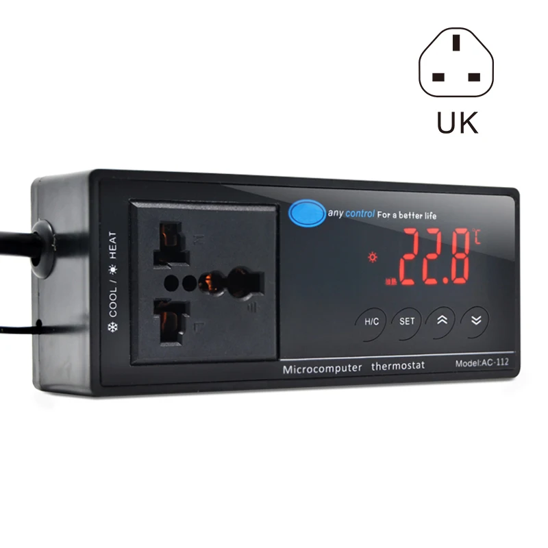 UK Plug Горячая Высокое качество цифровой светодиодный регулятор температуры Термостат для аквариумная рептилия AC-112 XH8Z AU16 - Цвет: UK Plug