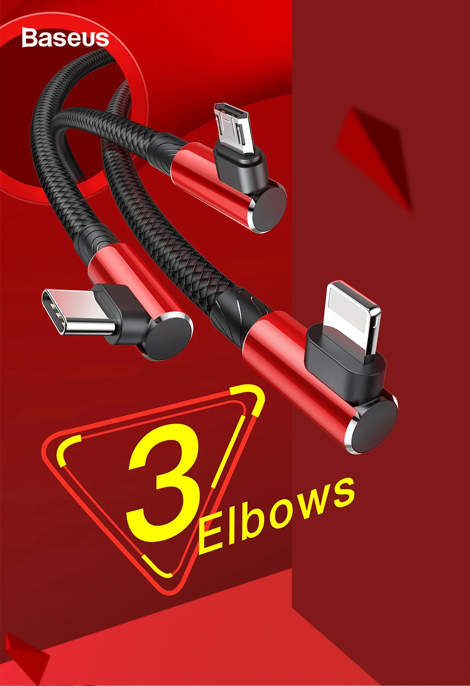 Baseus 90 градусов 3 в 1 USB кабель для iPhone XS Max XR X 8 7 6 6S Зарядный Шнур Micro USB кабель type-c usb type-C кабель