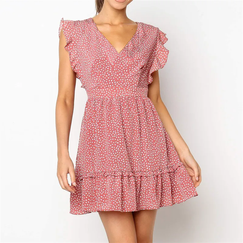 Летнее шифоновое платье с принтом в виде капли воды женское рукавами бабочками и