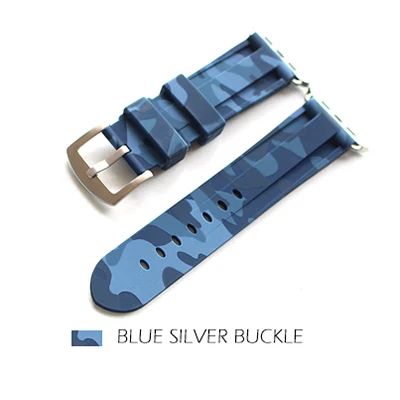 Blue Silver Buckle Камуфляжный силиконовый ремешок для часов Apple Watch 38 мм 42 мм ремешок для Apple iWatch 40 мм 44 мм Серия 1 2 3 4 спортивный браслет - Цвет ремешка: Blue Silver Buckle