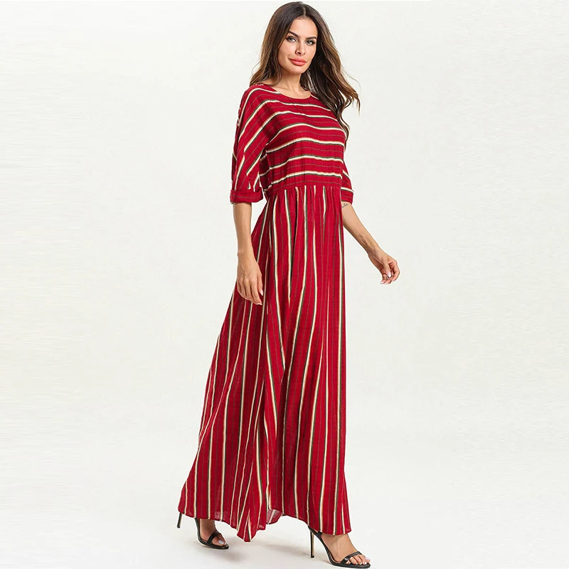 Женское мусульманское платье в полоску Jubah элегантное макси с длинным рукавом