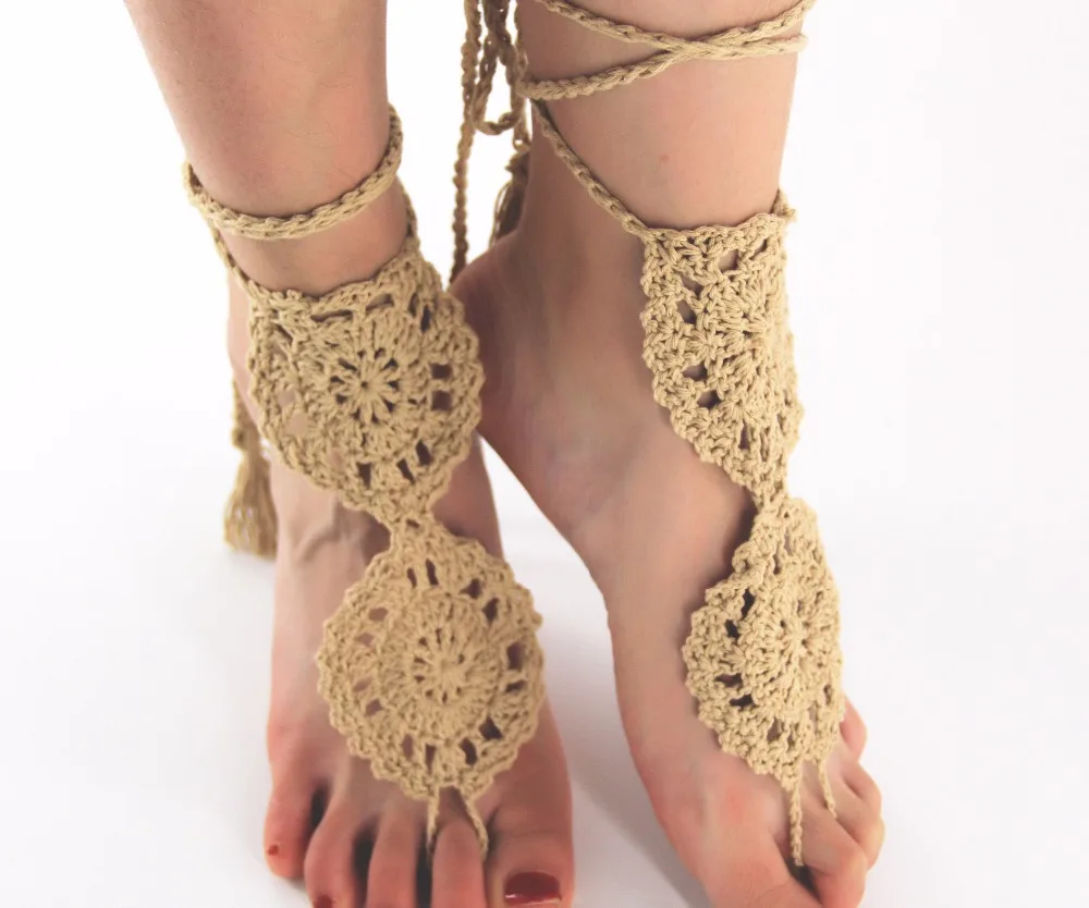 2pcs Anklet Crochet Barefoot Sandals Women Handmade Wedding Knitted Rope Yoga Dancing Wear Foot Ankle Chain | Спорт и развлечения
