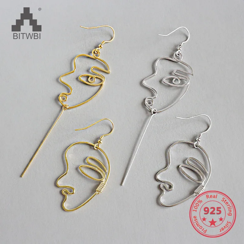 

1pc Europe America Style 925 Silver Fashion Dangle Earring Punk Personality Abstract Human Face Exaggerated Drop Earrings