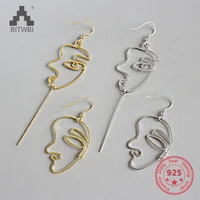 1pc europe america style 925 silver fashion dangle earring punk personality abstract human face exaggerated drop earrings