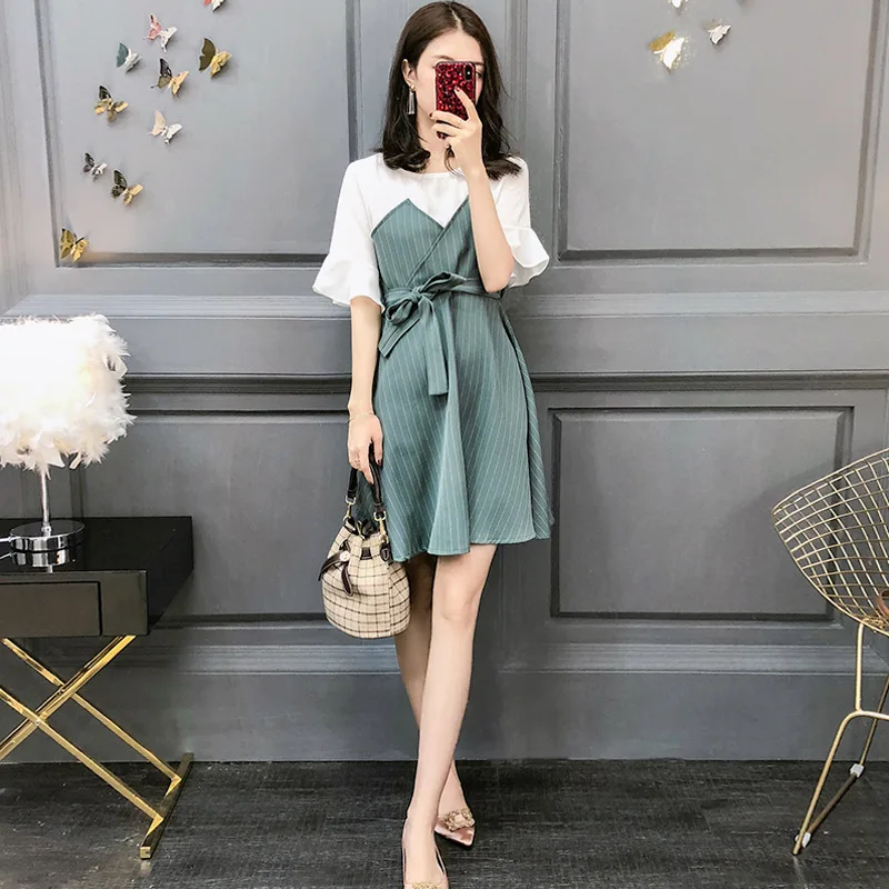 2018 Новый Для Женщин листьев лотоса рукав платья Детская лук поддельные платье из