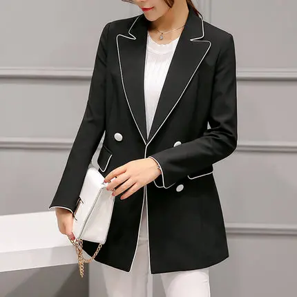 Женский твидовый Блейзер 2018 Ms. черный белый пиджак в офисном стиле приталенный