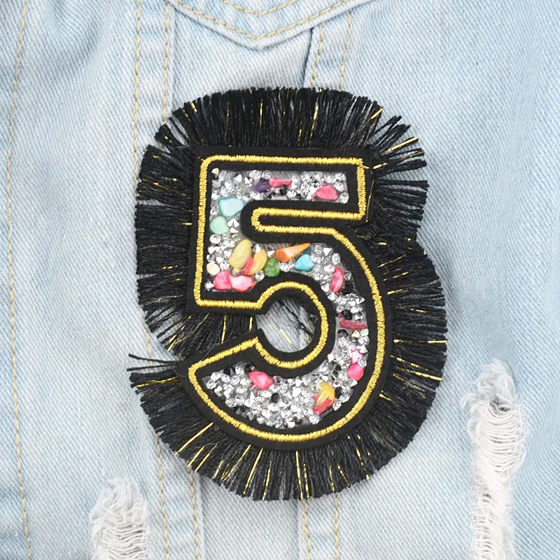 10Pcs/Lot Exquisite Rhinestones Pattern Number 5 Iron On Patches Hotfix Transfer Motifs Design Diy Applique For Hat Garment Bag | Дом и сад