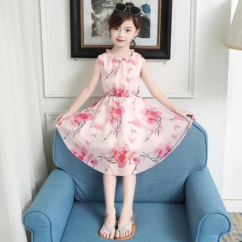 Girls Peony Flower Vintage Dress Summer Children's A Line Sleeveless Retro Floral Pink For Costumes 3-12 Years | Детская одежда и