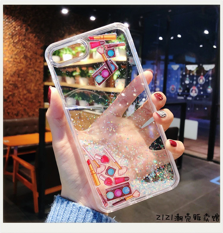 Hot Glitter Flowing Beauty Set Box Liquid Sand Case for iphone XS Max XR X 6 6s 8 7 Plus 6S Nail polish Capa Fundas Coque |