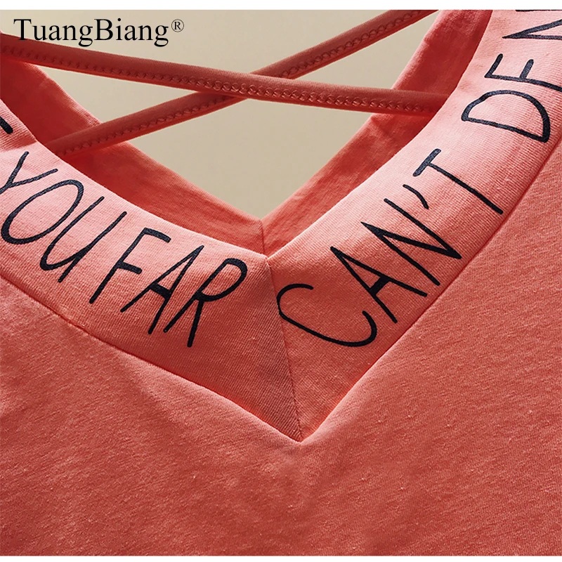 

Front and back V-Neck Ladies 2019 New Summer Cotton T Shirts Femme Backless Short sleeve Sexy Tee Tops Women Letter Print Tshirt