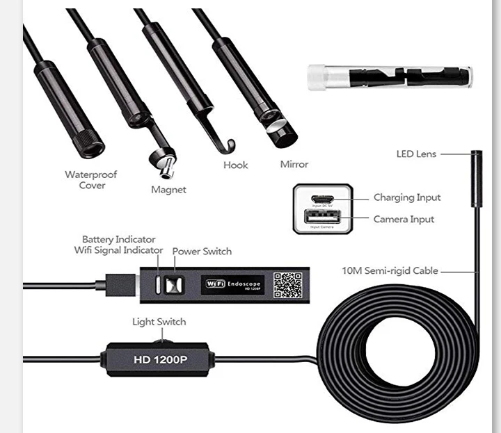 8 мм эндоскоп 10 м 1200p Wifi эндоскоп камера HD 1200p эндоскоп 10 м канализационная Инспекционная камера бороскоп IOS эндоскоп для Iphone