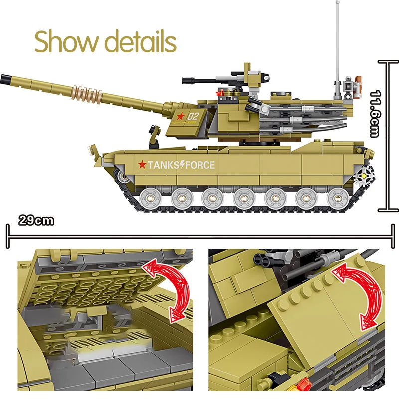 1065 шт. военные строительные блоки 96A Main Battle Tank совместимые с WW2 армейские