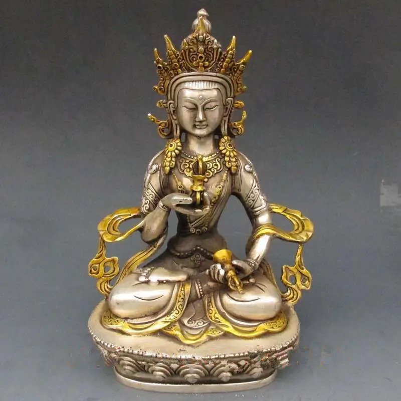

Vintage Tibet Silver Copper Gilt Tibetan Buddhism Statue -- White Tara Buddha metal handicraft