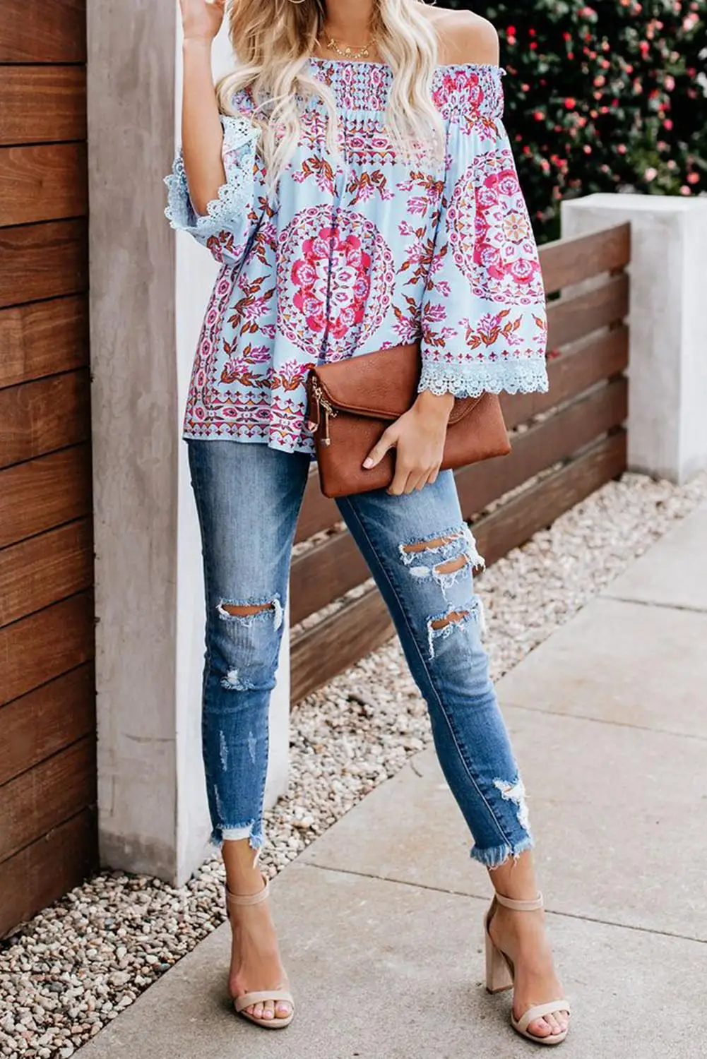 Echoine Женская белая секретная рубашка с открытыми плечами цветочным принтом топ