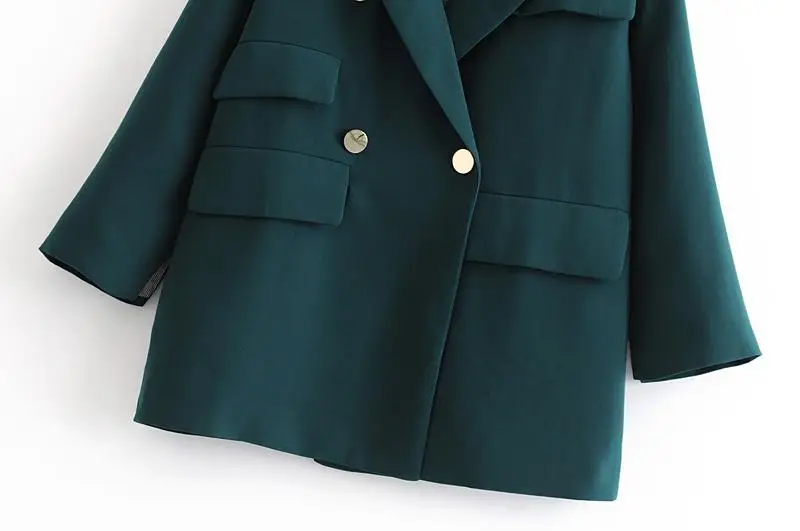 TMODA однотонный Винтажный Зеленый Блейзер Feminino Женская одежда с длинным рукавом прямое Свободное пальто с лацканами 2 однобортный пиджак с карманами