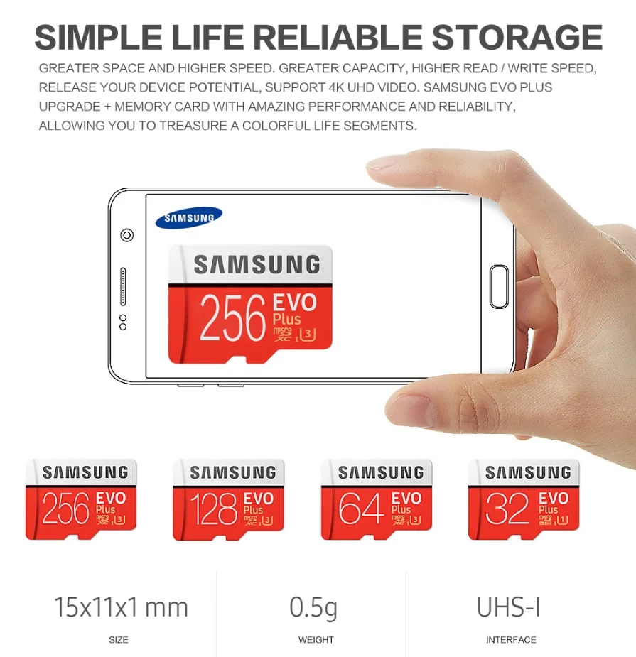 Карта памяти SAMSUNG EVO Plus 32 ГБ/SDHC 64 Гб/128 ГБ/256 ГБ/SDXC Micro SD TF карта