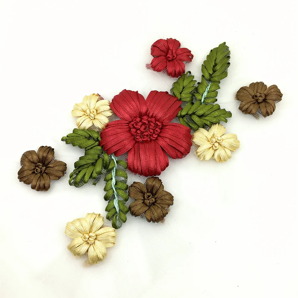 2pc Red Ribbon Embroidery Patch Flower Embroidered Patches For Clothing Vintage Applique Clothes Parches Ropa Sew On AC1415 | Дом и сад