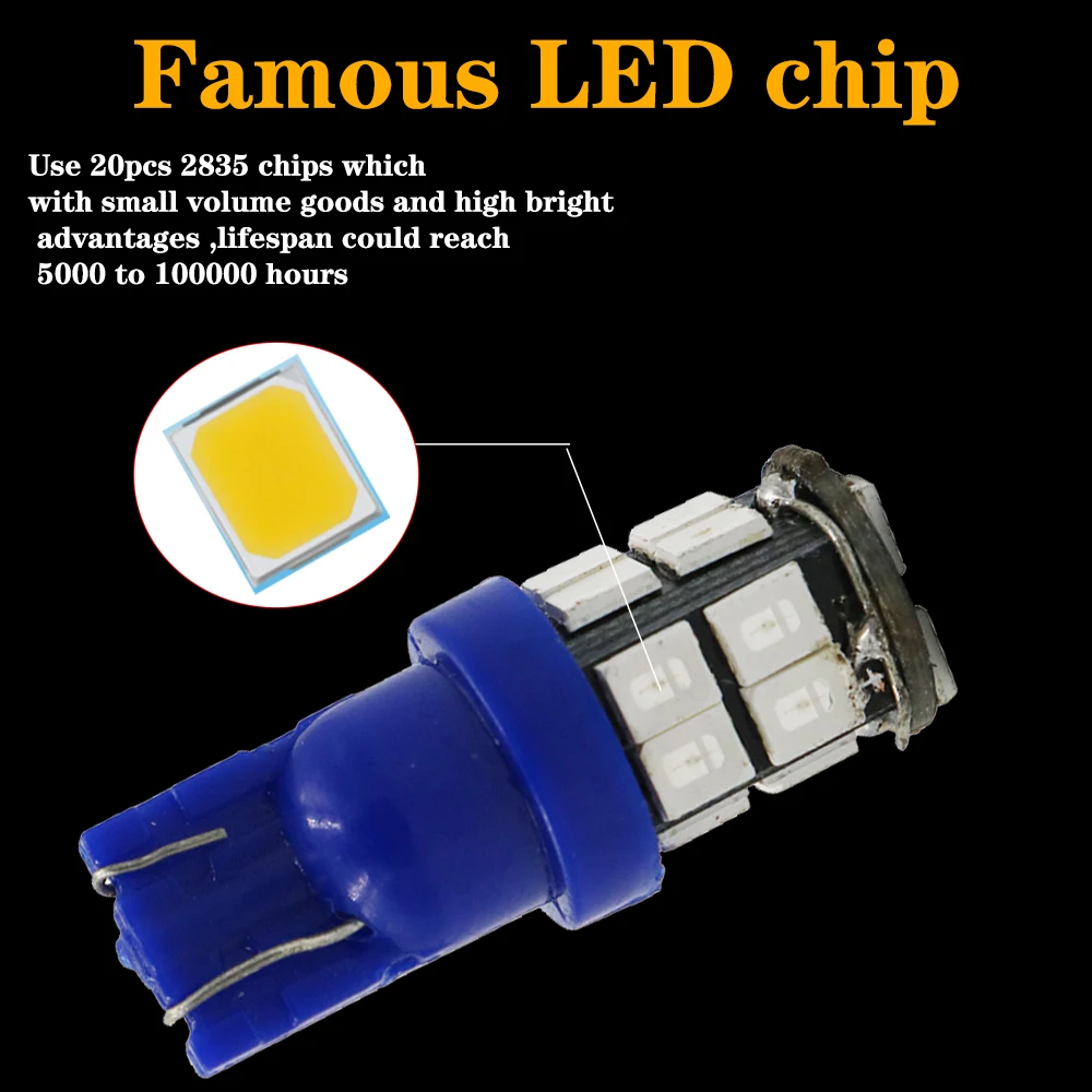 Y 500x W5W T10 Автомобильный светодиодный фонарь 20SMD 2835 168 194 боковые габаритные огни