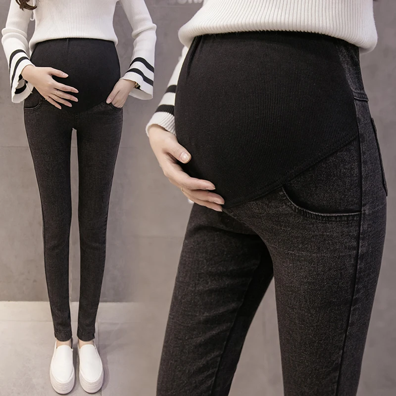 Spring Autumn Pregnant Women Pants Maternity Jeans Ripped Denim Abdominal Adjustable Pencil Long Trousers Pregnant Pants
