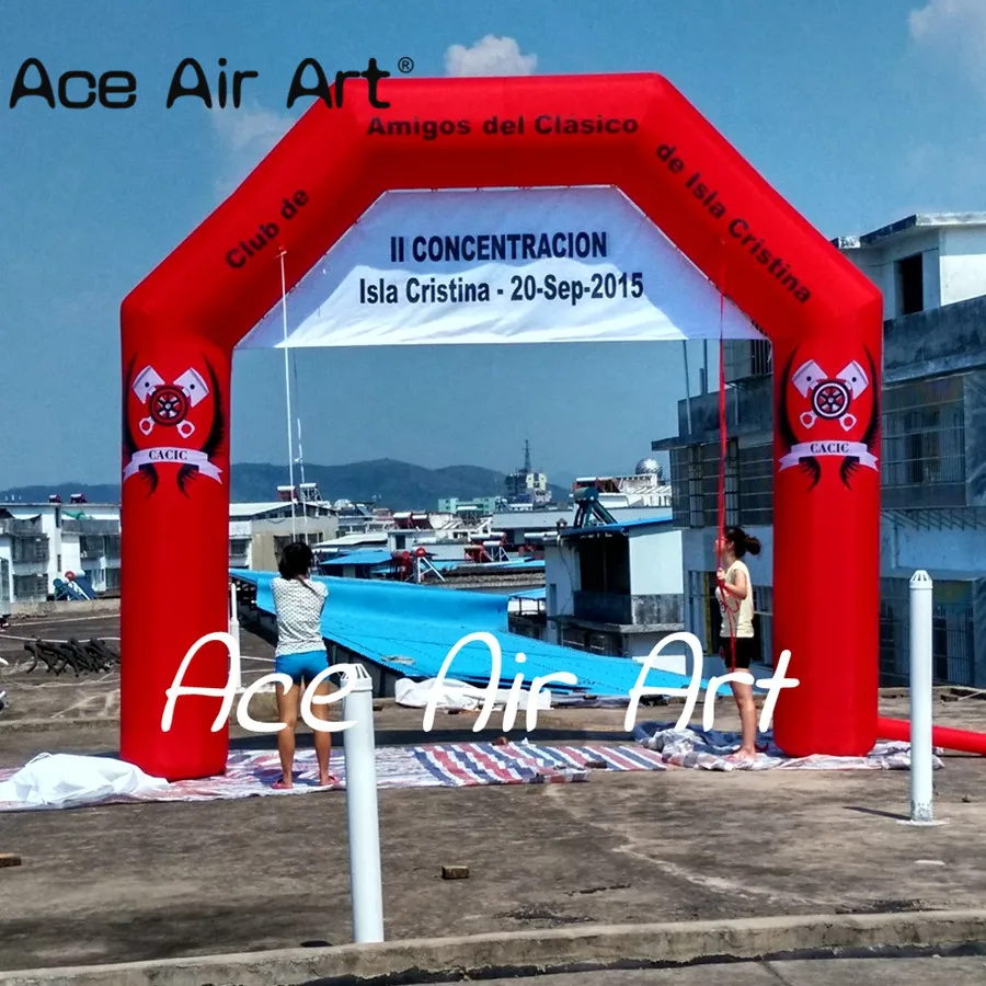 

Full Red 4x4.5m Inflatable Goal Arch Start Finish Line Archway Entrance with Fix Banner for Sport Events by Ace Air Art