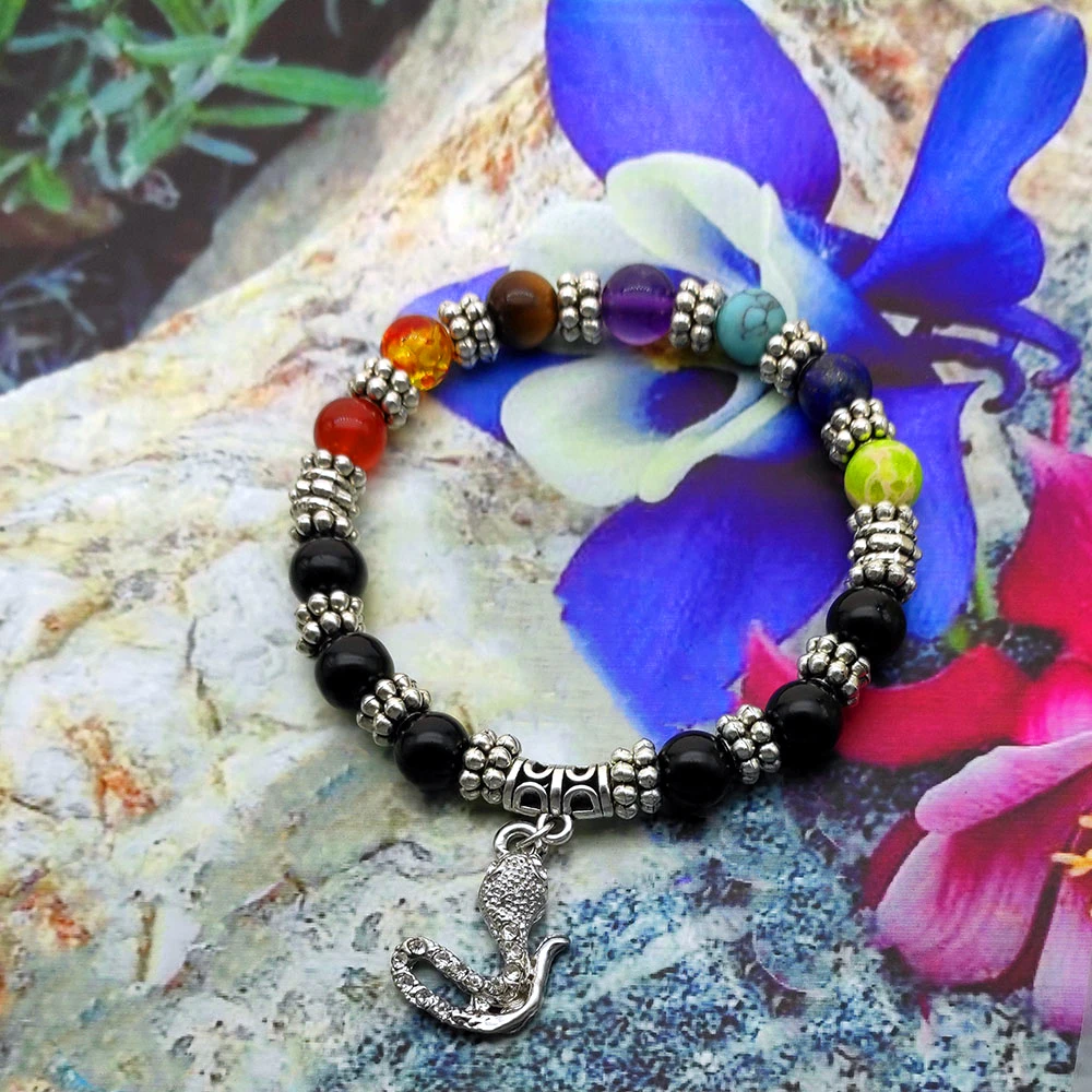 Змея Бог классический 7 Чакра браслет натуральный камень для женщин Исцеление