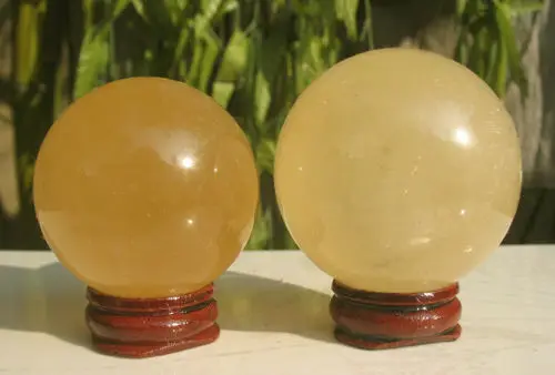 06163 2 NATURAL golden CALCITE CRYSTAL SPHERE BALL REIKI | Дом и сад