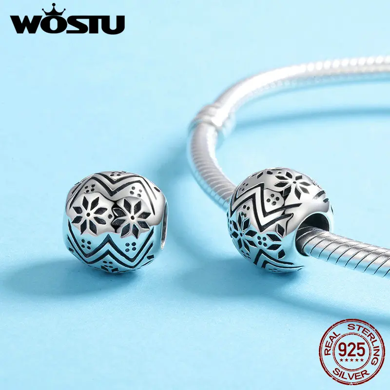 WOSTU Новое поступление 925 пробы серебряные ажурные цветы Бусины Подходят браслет для женщин европейские ювелирные изделия подарок CQC551