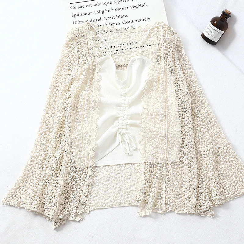 Свободная шифоновая кружевная блузка для девочек кардиган с длинными рукавами