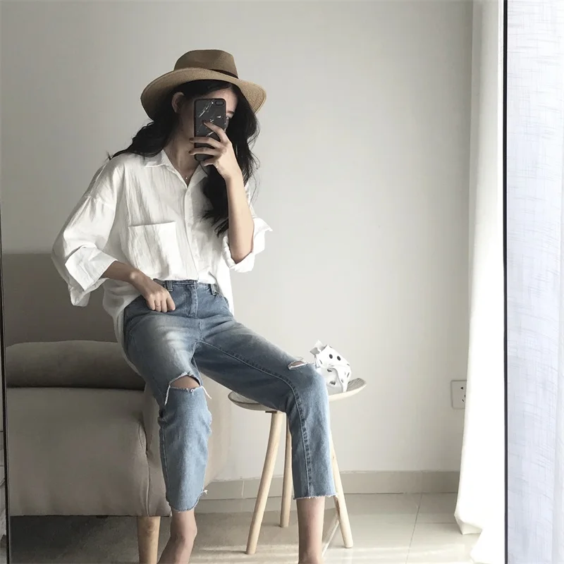 Женская рубашка с отложным воротником однобортная карманами|Рубашки| |