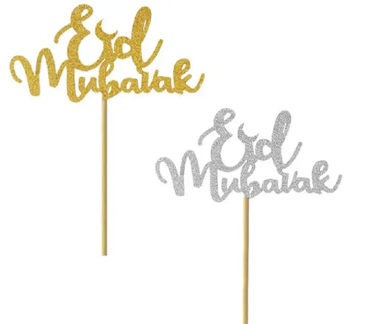 5 шт./лот новинка хит продаж топперы для торта блестящие happy Eid Мубарак кекс золото